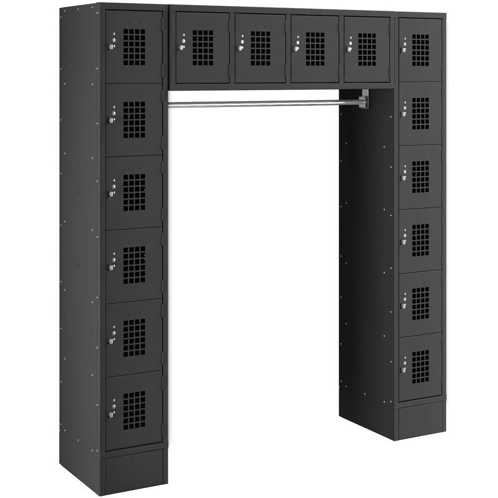 Regency Space Solutions Black 6 Tier Locker with 16 Compartments and Garment Rack