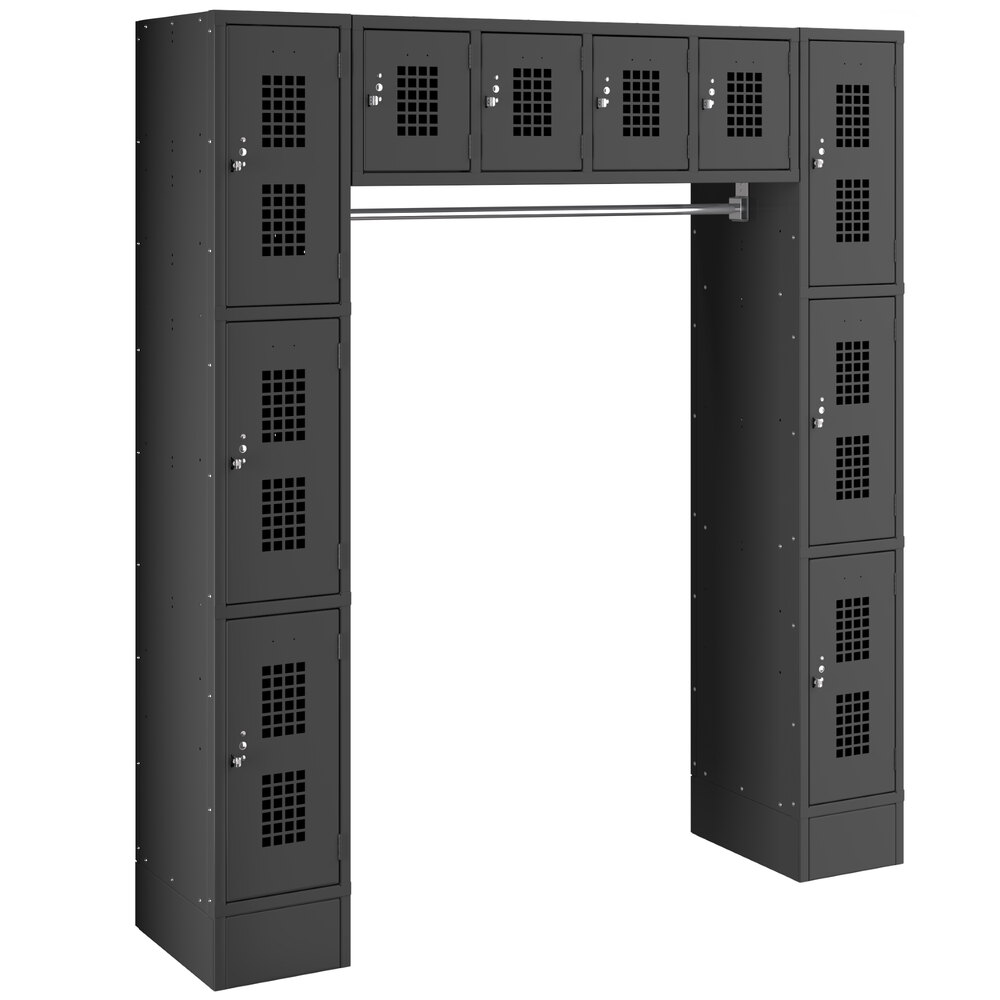 Regency Space Solutions Black 3 Tier Locker with 10 Compartments and Garment Rack