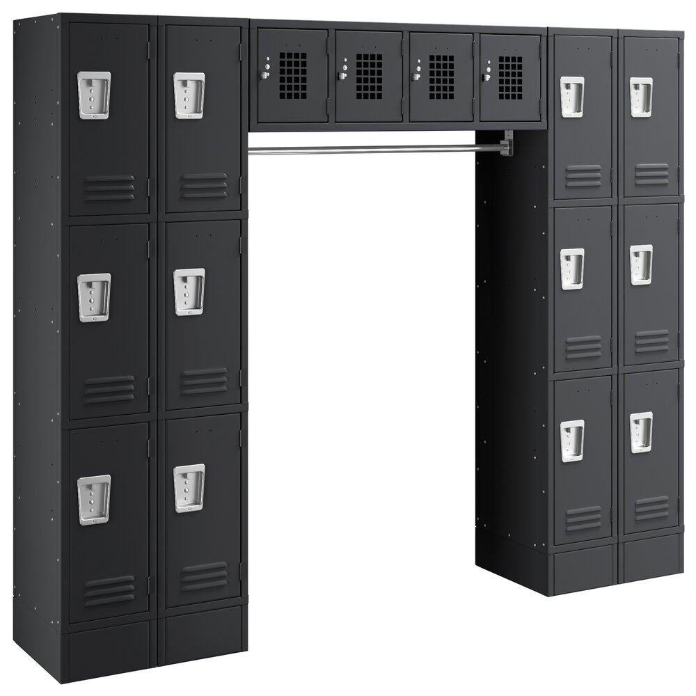Regency Space Solutions Black 3 Tier Locker with 16 Compartments and Garment Rack