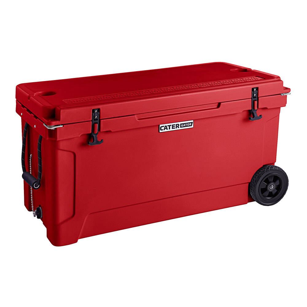 CaterGator CG100REDW Red 110 Qt. Mobile Rotomolded Outdoor Cooler