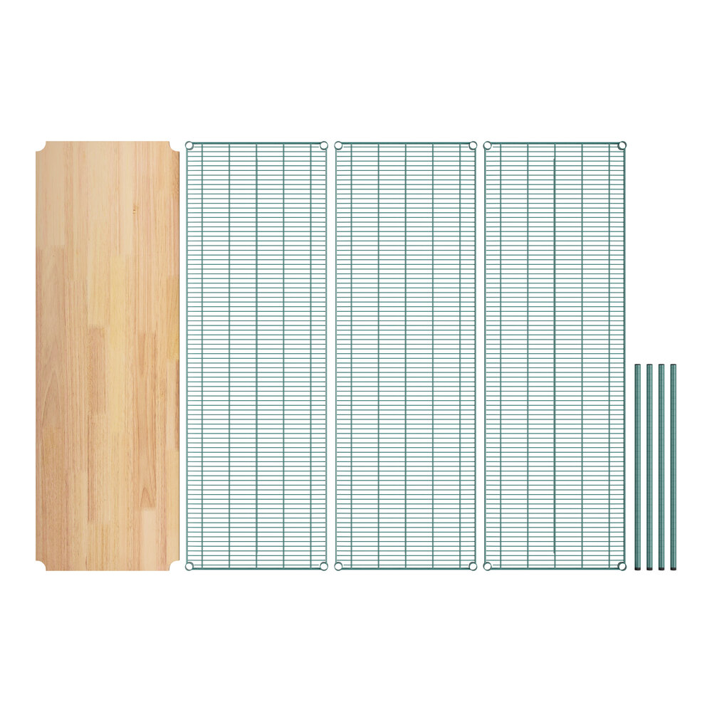 A wooden shelf insert on a Regency green epoxy shelf.