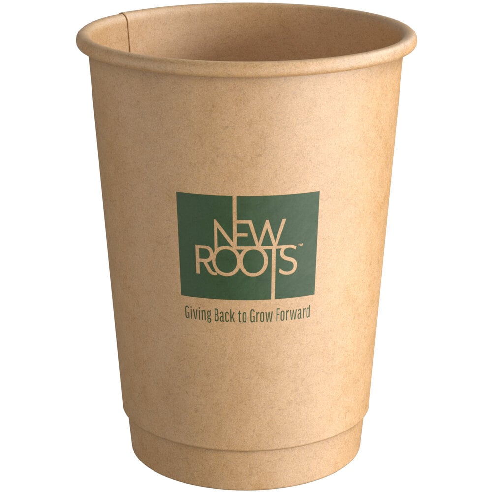 New Roots 12 oz. Smooth Double Wall Kraft Compostable Paper Hot Cup ...