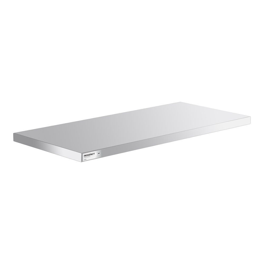 A rectangular, flat, metallic shelf with a smooth surface and clean edges.