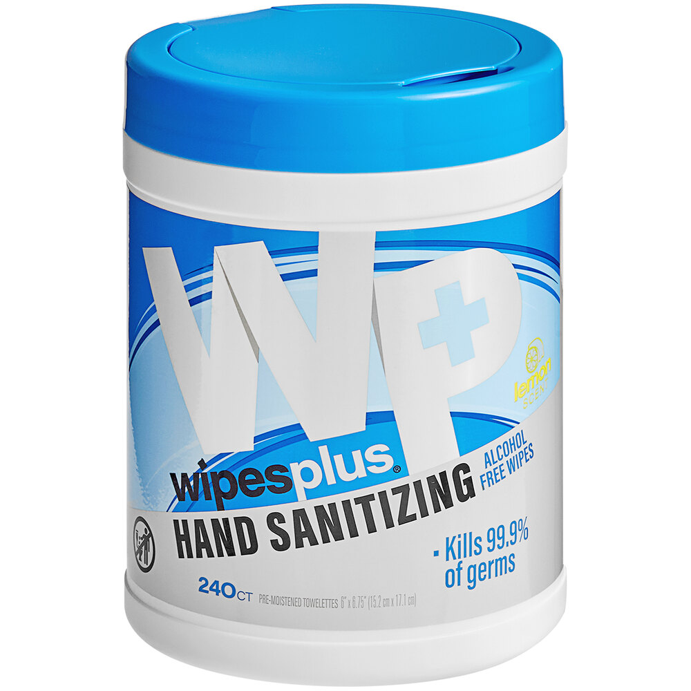 WipesPlus Hand Sanitizing Wipes Alcohol Free & Lemon Scent