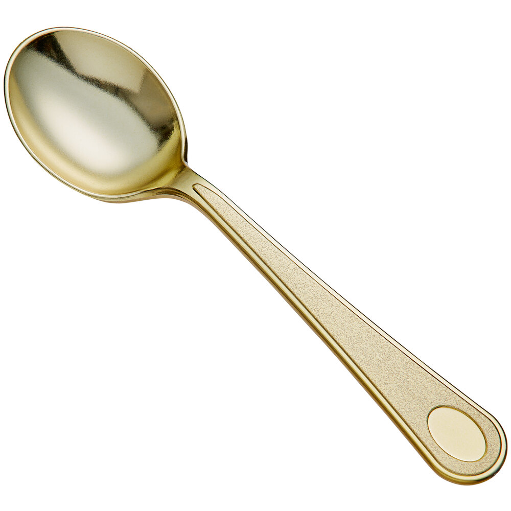 Visions 5 7/8" Satin Heavy Weight Gold Plastic Soup Spoon 25/Pack