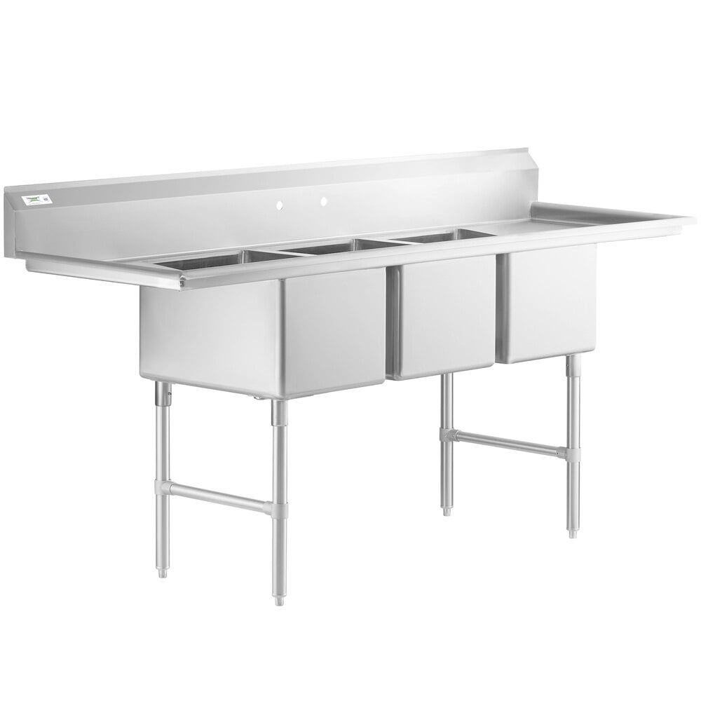 Regency 94 inch 16-Gauge Stainless Steel Three Compartment Commercial Sink with 2 Drainboards - 18 inch x 24 inch x 14 inch Bowls