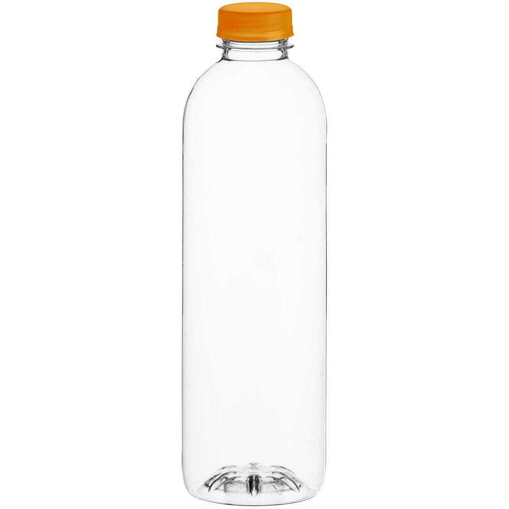 32 oz. Round PET Clear Juice Bottle with Orange Lid