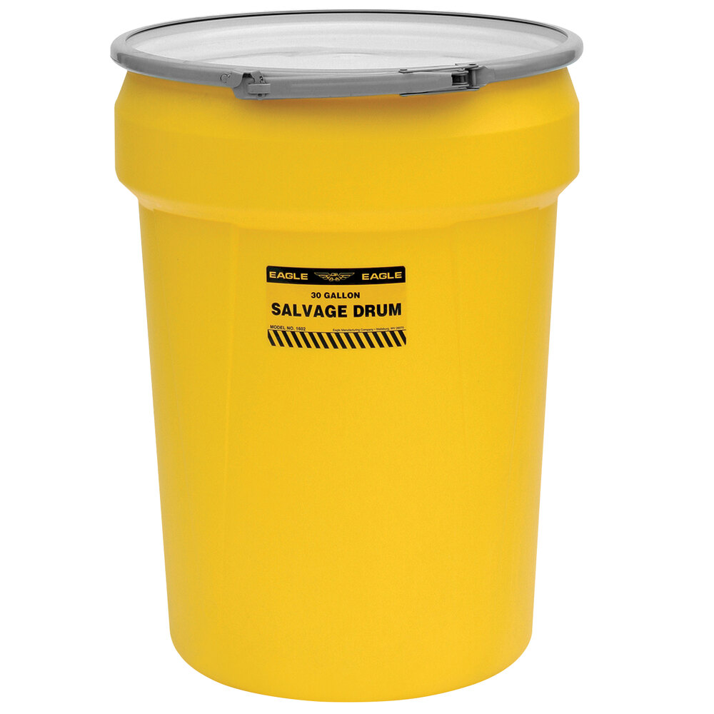 Eagle Manufacturing 1602 30 Gallon Yellow Salvage Plastic Barrel Drum