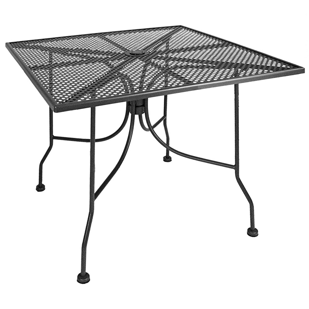 American Tables & Seating 36" Square Dark Grey Metal Mesh Outdoor Table