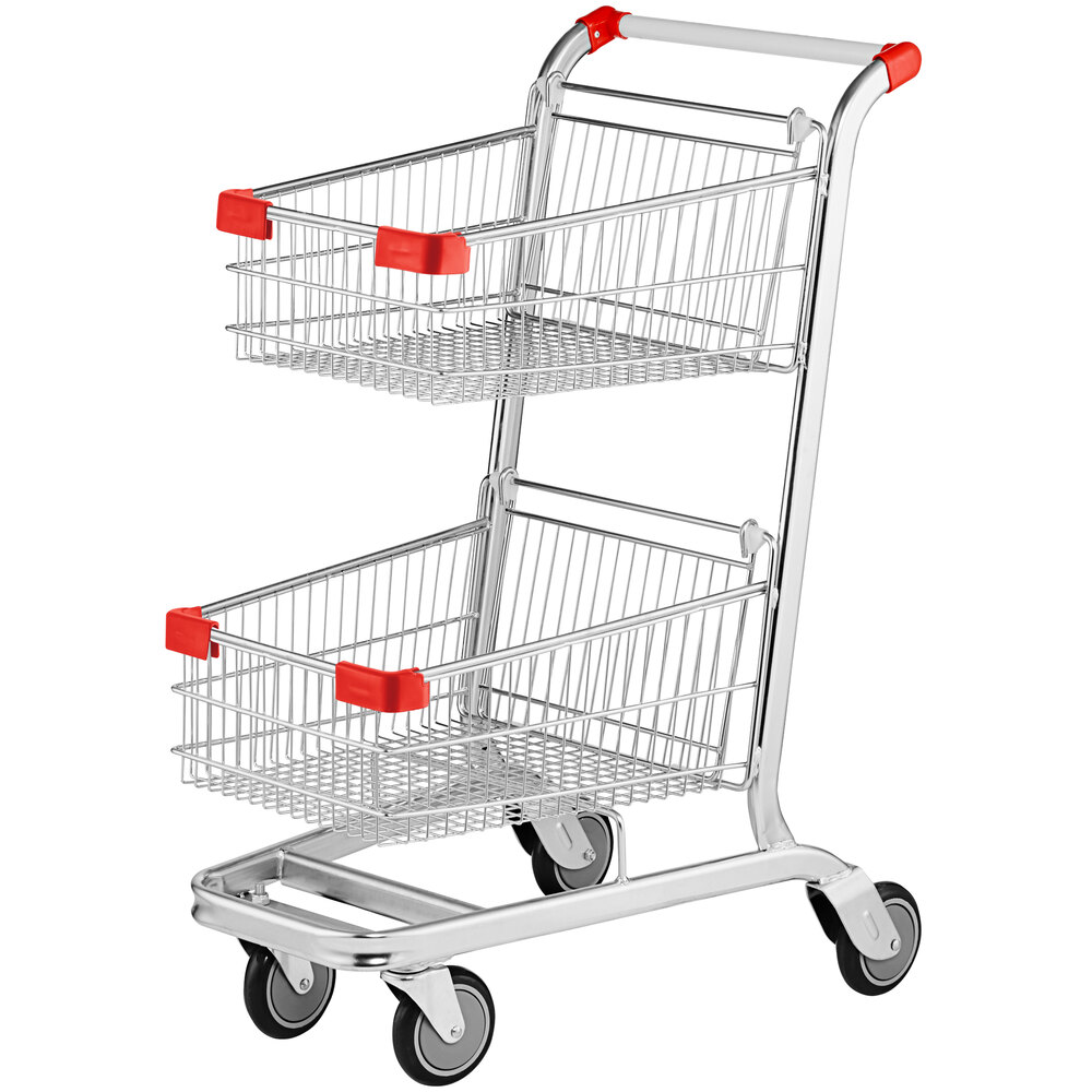 Regency Supermarket Two-Tier Chrome Shopping Cart - 2.8 Cu. Ft.