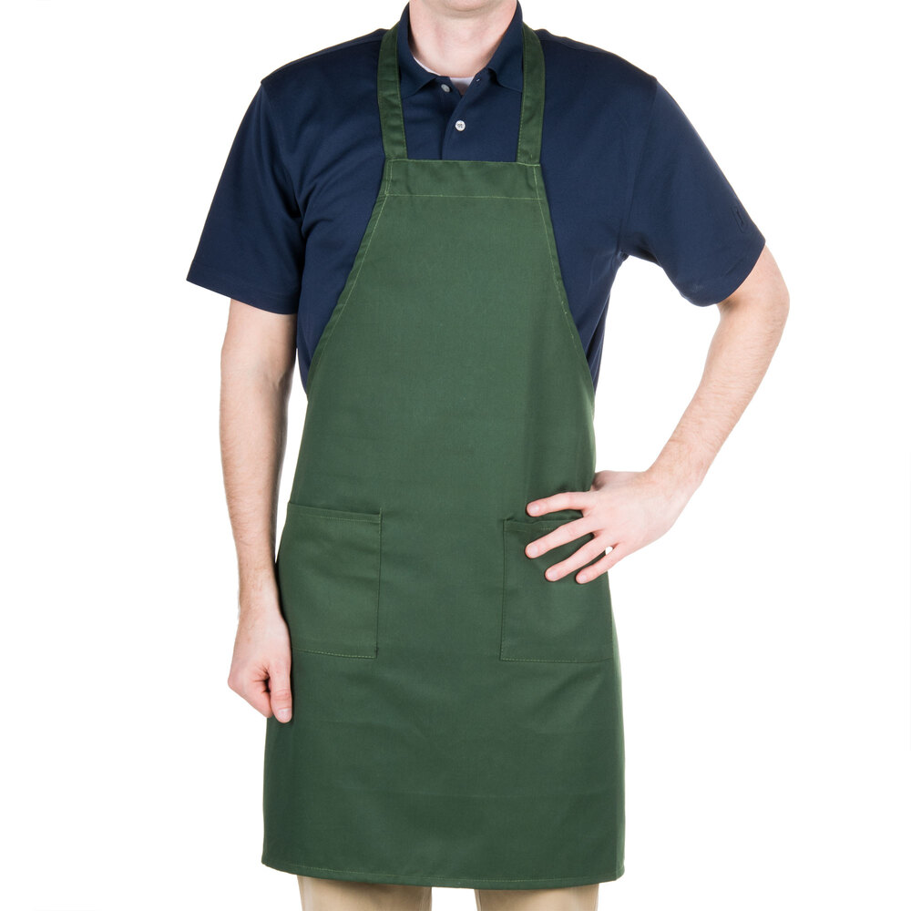 Choice Hunter Green Full Length Bib Apron with Pockets 34" x 32"W