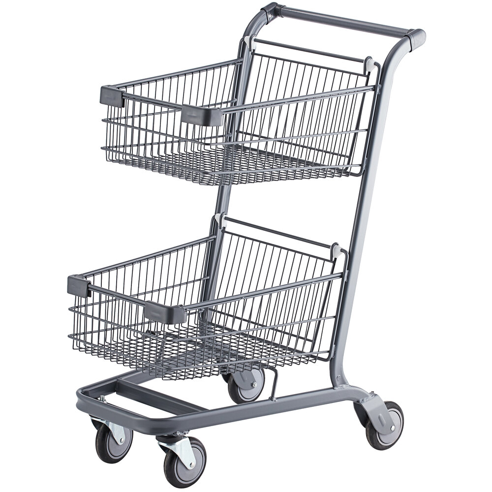 Regency Supermarket Two-Tier Gray Shopping Cart - 2.8 Cu. Ft.