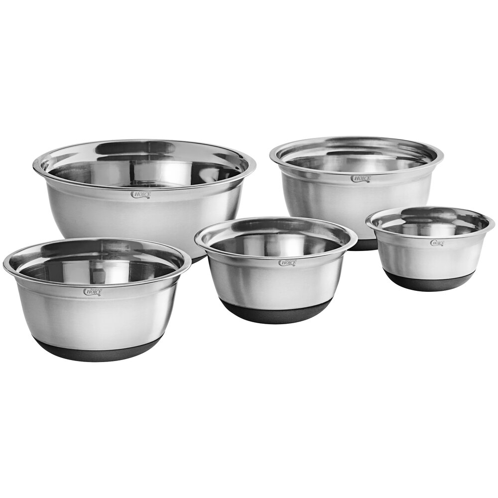 Choice Stainless Steel Standard Mixing Bowl Set with Silicone Bottom - 5/Set