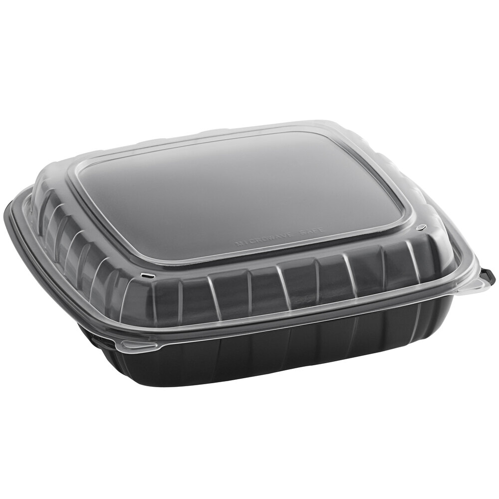 Choice 9" x 9" x 3" Microwavable Black / Clear Plastic