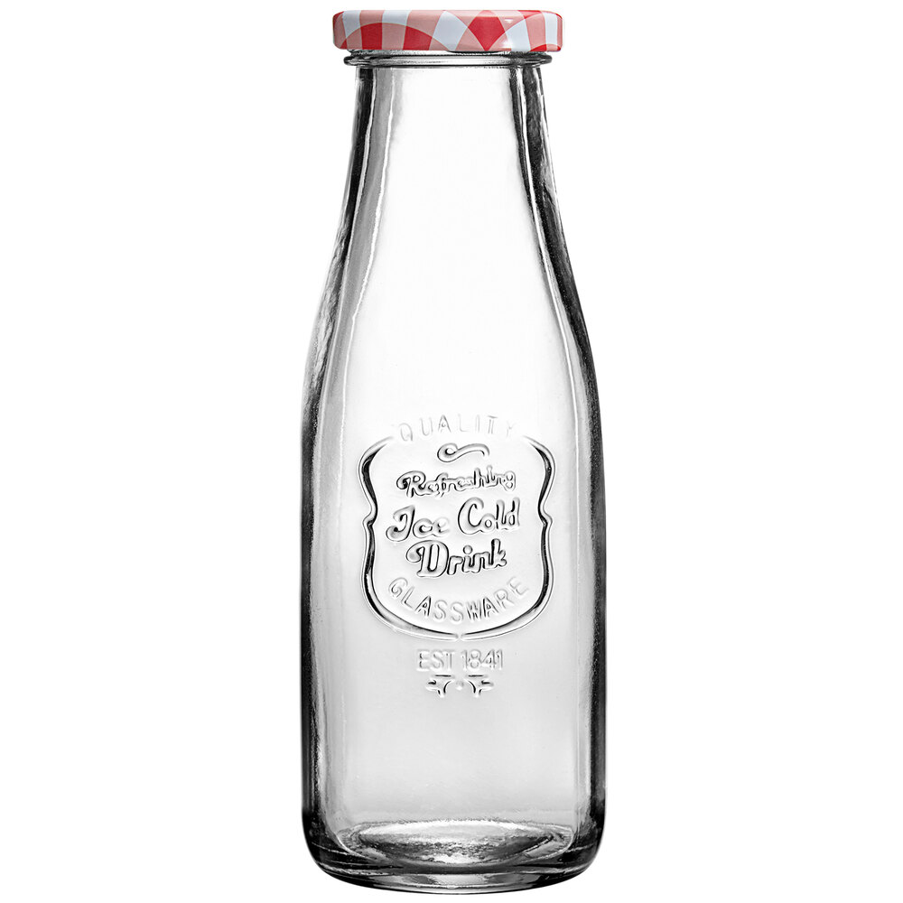 Acopa 14 oz. Glass Milk Bottle with Lid - 12/Case