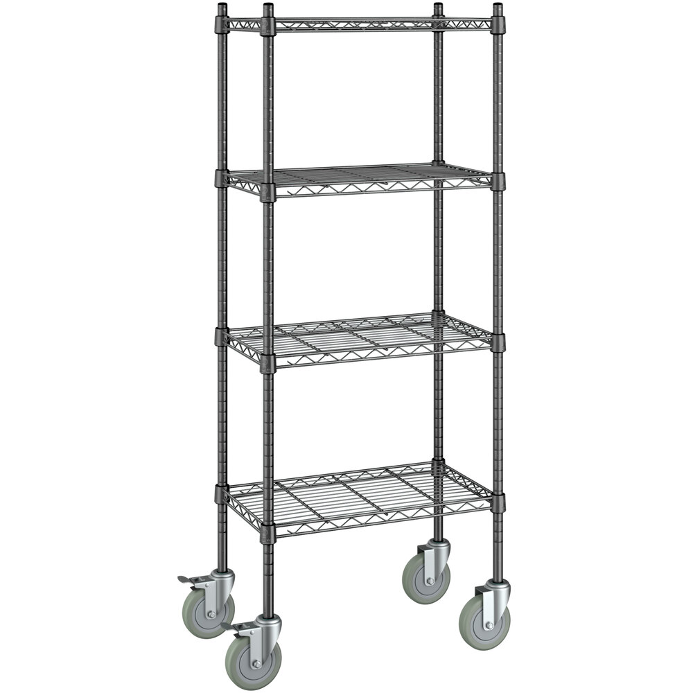 Steelton 14" x 24" NSF Black Epoxy 4Shelf Kit with 54" Posts and Casters
