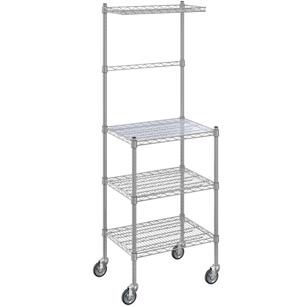 Regency 18 inch x 24 inch NSF Chrome 4-Shelf Microwave Shelving Kit with 64 inch Posts and Casters