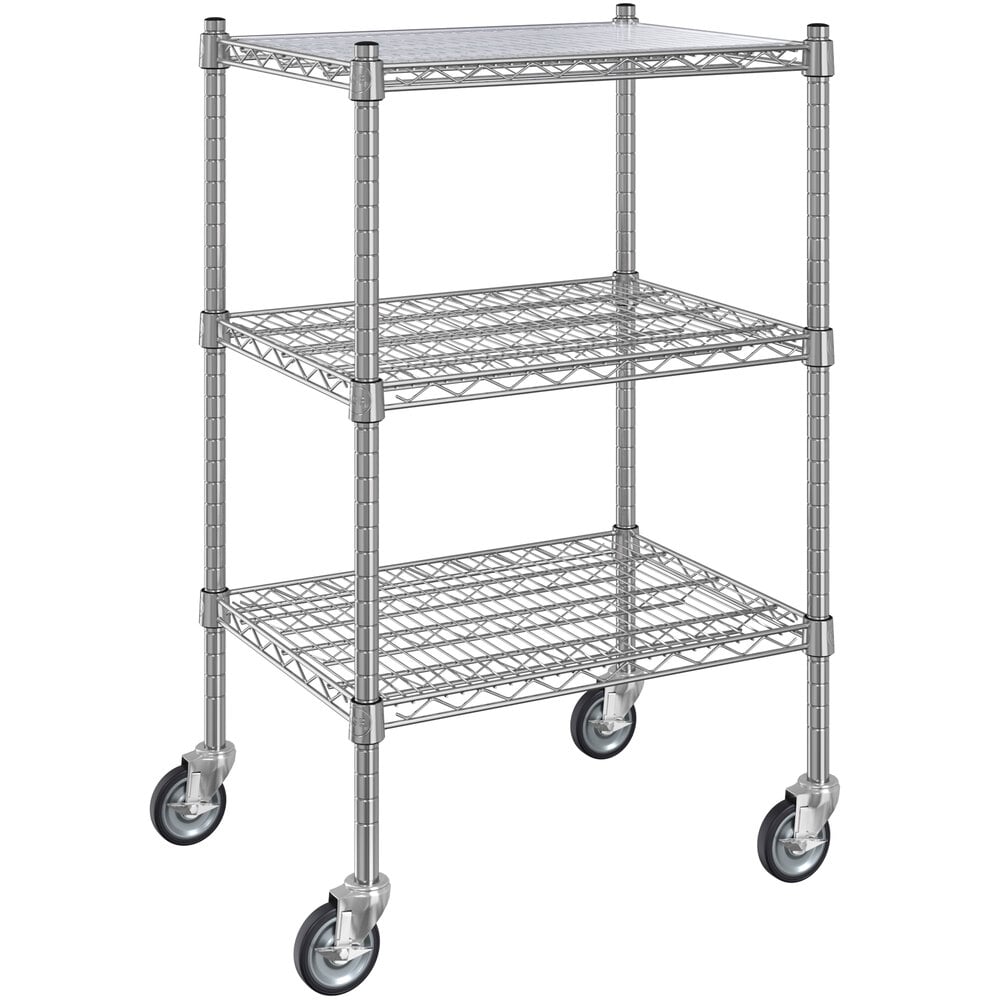 Regency 18 inch x 24 inch NSF Chrome 3-Shelf Microwave Shelving Kit with 34 inch Posts and 5 inch Casters