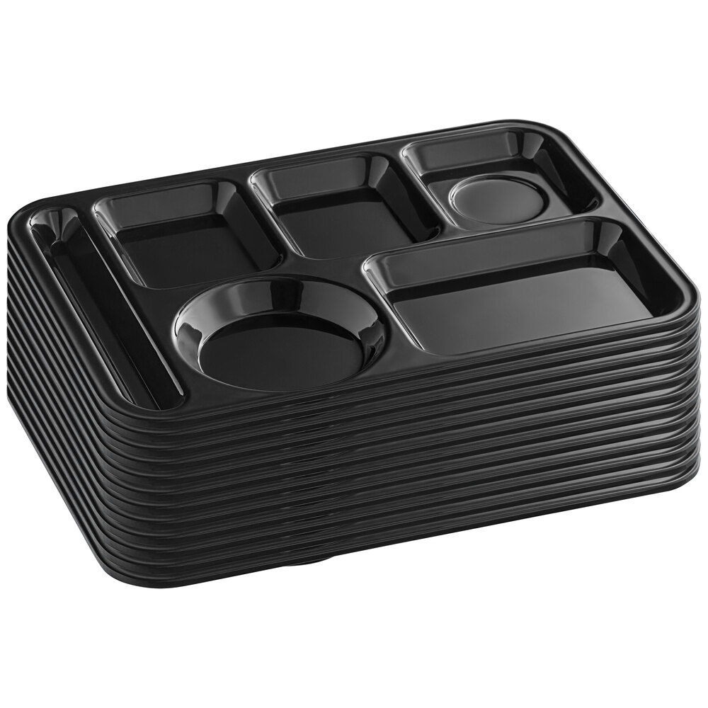 Choice 10" x 14" Left Handed HeavyDuty Melamine NSF Black 6 Compartment Tray 12/Pack