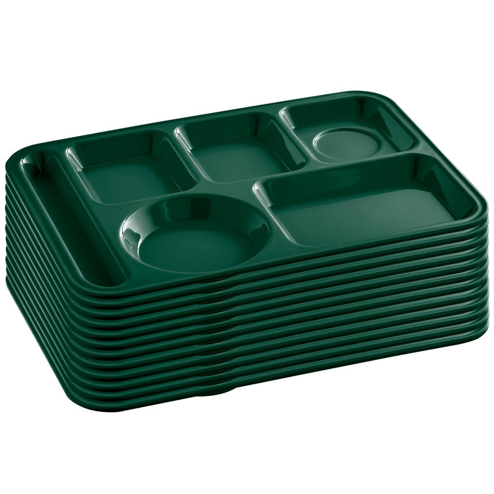 Choice 10" x 14" Left Handed HeavyDuty Melamine NSF Forest Green 6 Compartment Tray 12/Pack