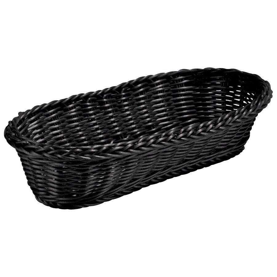 Tablecraft 2418 15" x 6" x 3" Black Oblong Rattan Basket 12/Pack