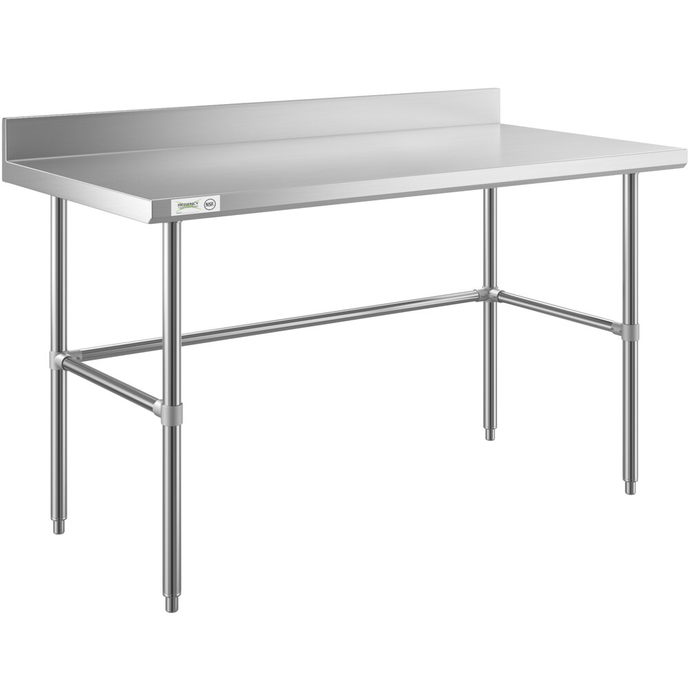 Regency 30 inch x 60 inch 16-Gauge 304 Stainless Steel Commercial Open Base Work Table with 4 inch Backsplash