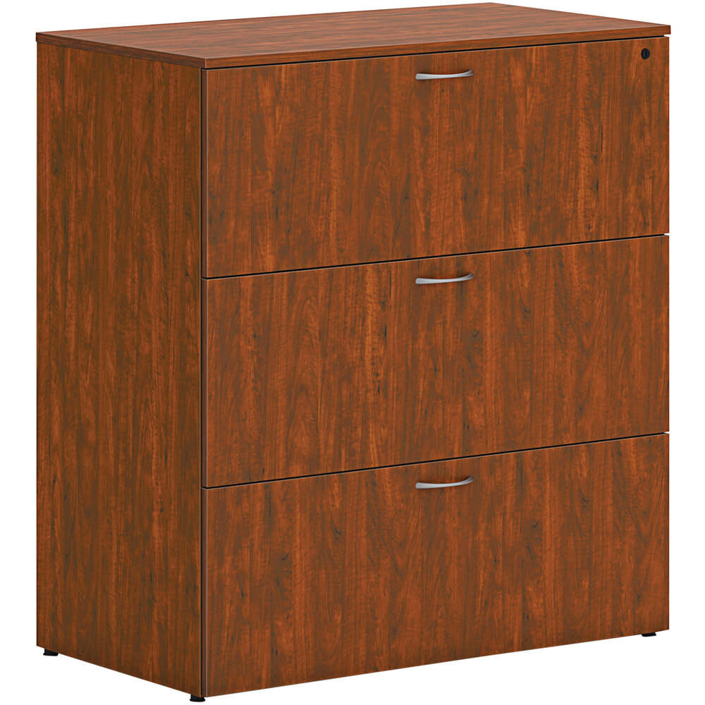 HON Mod 36" x 20" x 40" Russet Cherry Lateral File with 3 Drawers and Removable Top