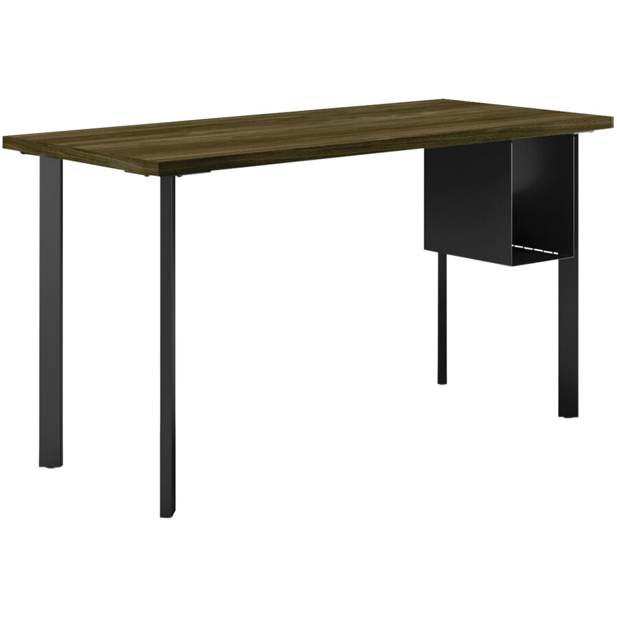HON Coze 54" x 24" Florence Walnut / Black Laminate Desk with UStorage