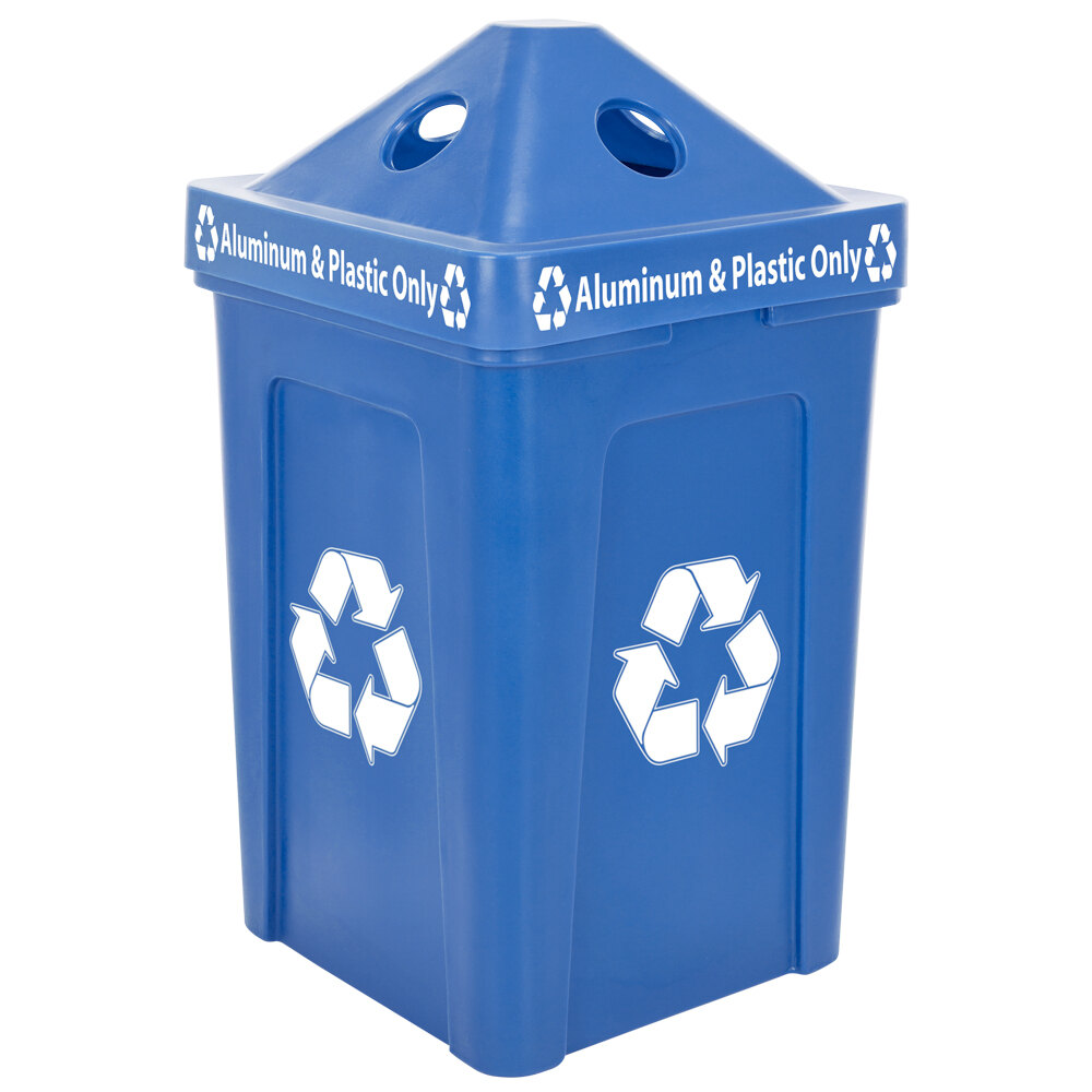IRP 1070 Blue Stacking Pyramid Lid Square Recycle Bin 48 Gallon