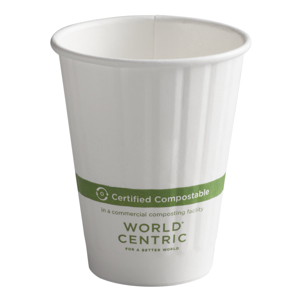 World Centric 8 oz. Double Wall White Compostable Paper Hot Cup - 1,000 ...
