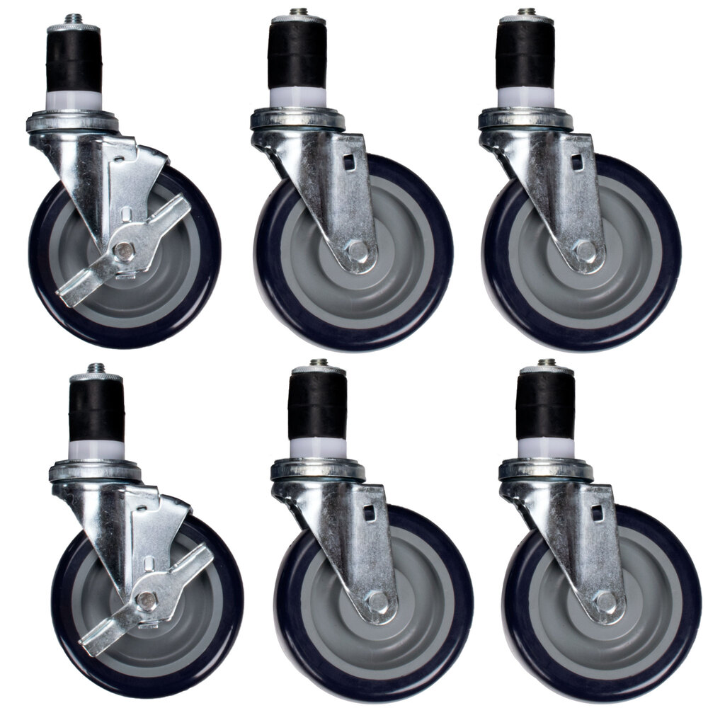 Regency 5 inch Heavy Duty Swivel Stem Casters for Work Tables and Equipment Stands - 6/Set