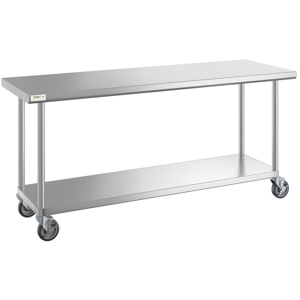 Regency 24 inch x 72 inch 16-Gauge 304 Stainless Steel Commercial Work Table with Undershelf and Casters