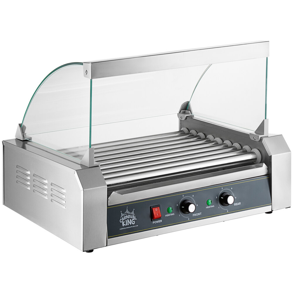 Carnival King HDRG24 24 Hot Dog Roller Grill with 9 Rollers and Glass
