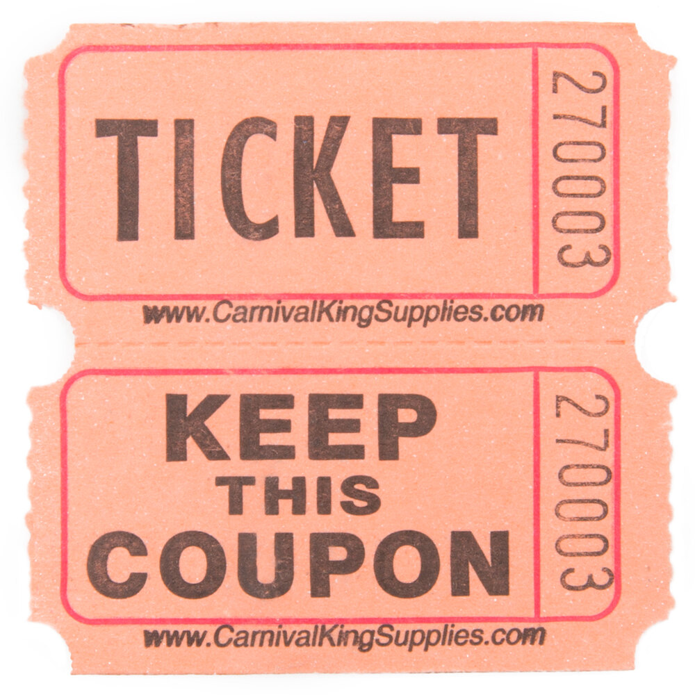 Carnival King Orange 2-Part Customizable Raffle Tickets - 2000/Roll