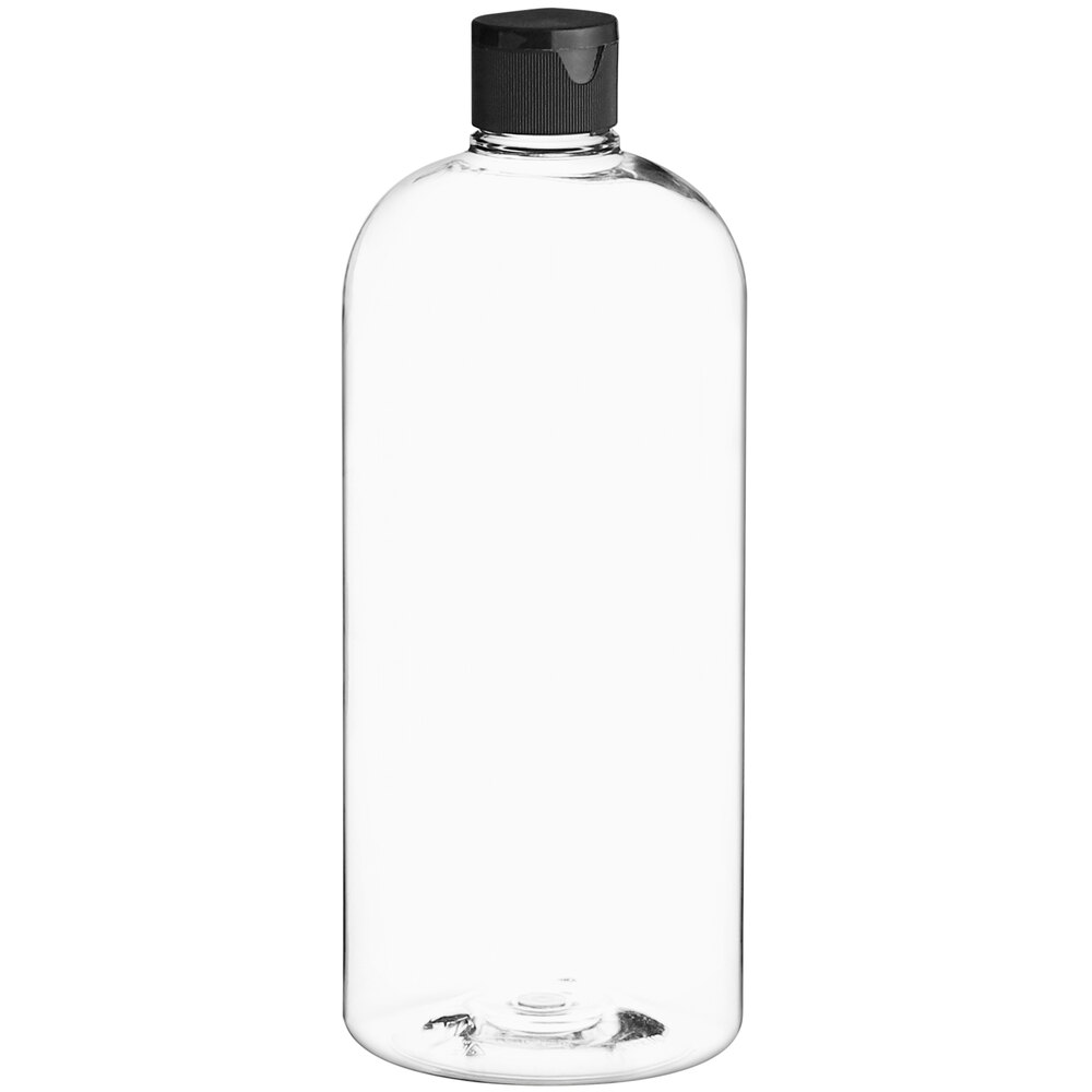 Boston Round 32 oz. Clear Plastic Bottle (PET) with Black Unlined Flip Top Lid