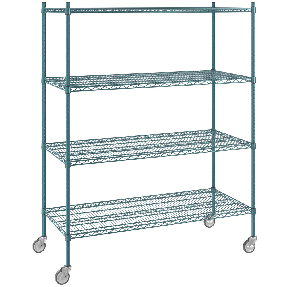 Regency 24 inch x 54 inch NSF Green Epoxy 4-Shelf Starter Kit with 64 inch Posts and Casters