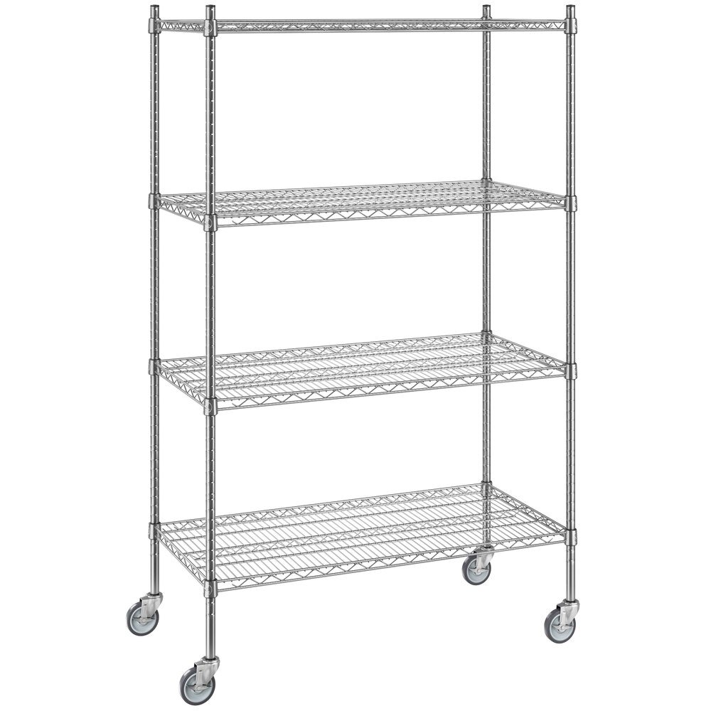 Regency 21 inch x 42 inch x 70 inch NSF Chrome Mobile Wire Shelving Starter Kit with 4 Shelves