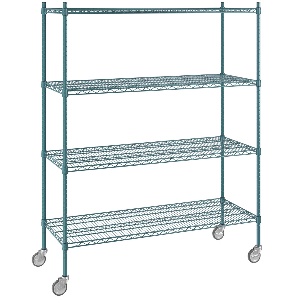 Regency 21 inch x 54 inch NSF Green Epoxy 4-Shelf Starter Kit with 64 inch Posts and Casters