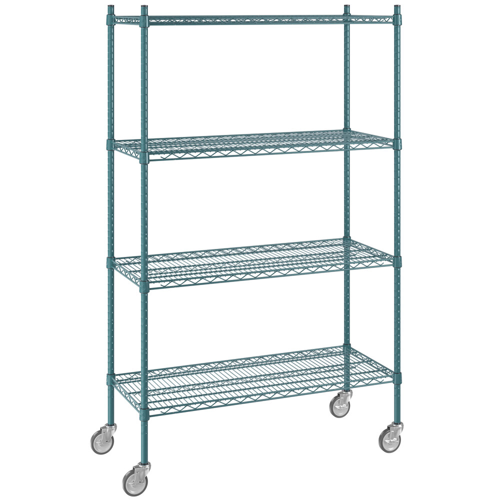 Regency 18 inch x 42 inch NSF Green Epoxy 4-Shelf Starter Kit with 64 inch Posts and Casters