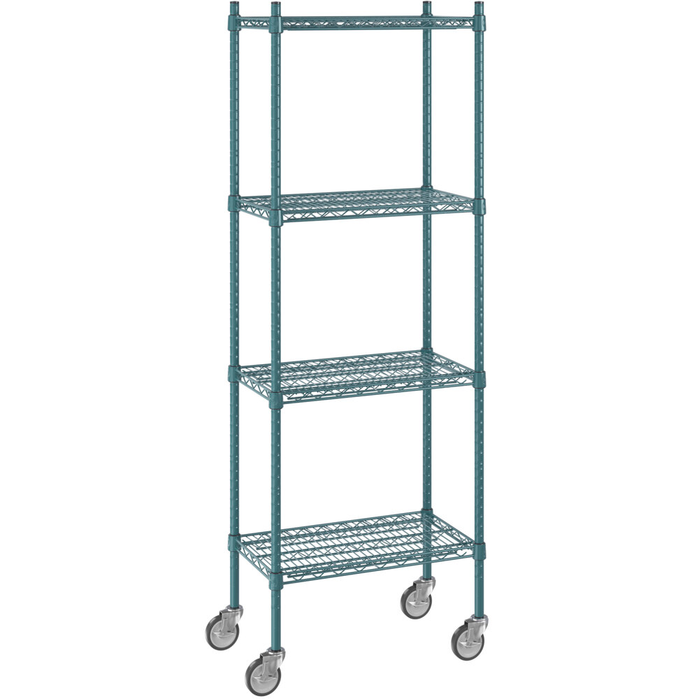 Regency 14 inch x 24 inch NSF Green Epoxy 4-Shelf Starter Kit with 64 inch Posts and Casters