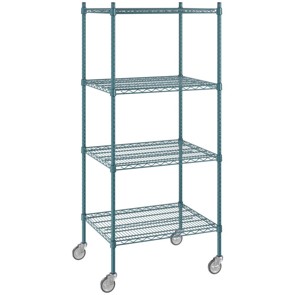 Regency 24 inch x 30 inch NSF Green Epoxy 4-Shelf Starter Kit with 64 inch Posts and Casters