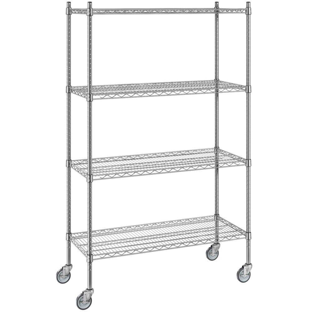 Regency 18 inch x 42 inch x 70 inch NSF Chrome Mobile Wire Shelving Starter Kit with 4 Shelves