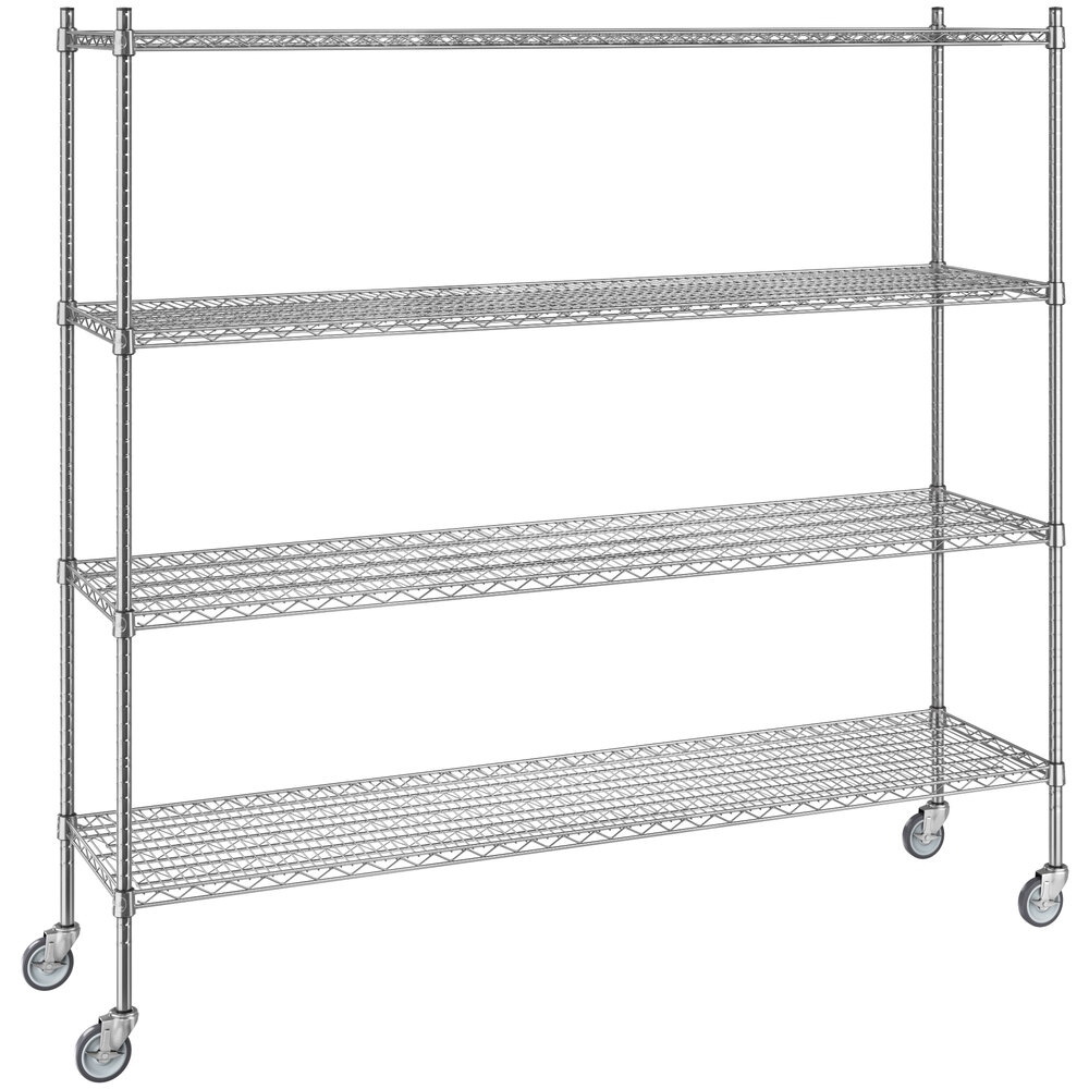 Regency 18 inch x 72 inch x 70 inch NSF Chrome Mobile Wire Shelving Starter Kit with 4 Shelves
