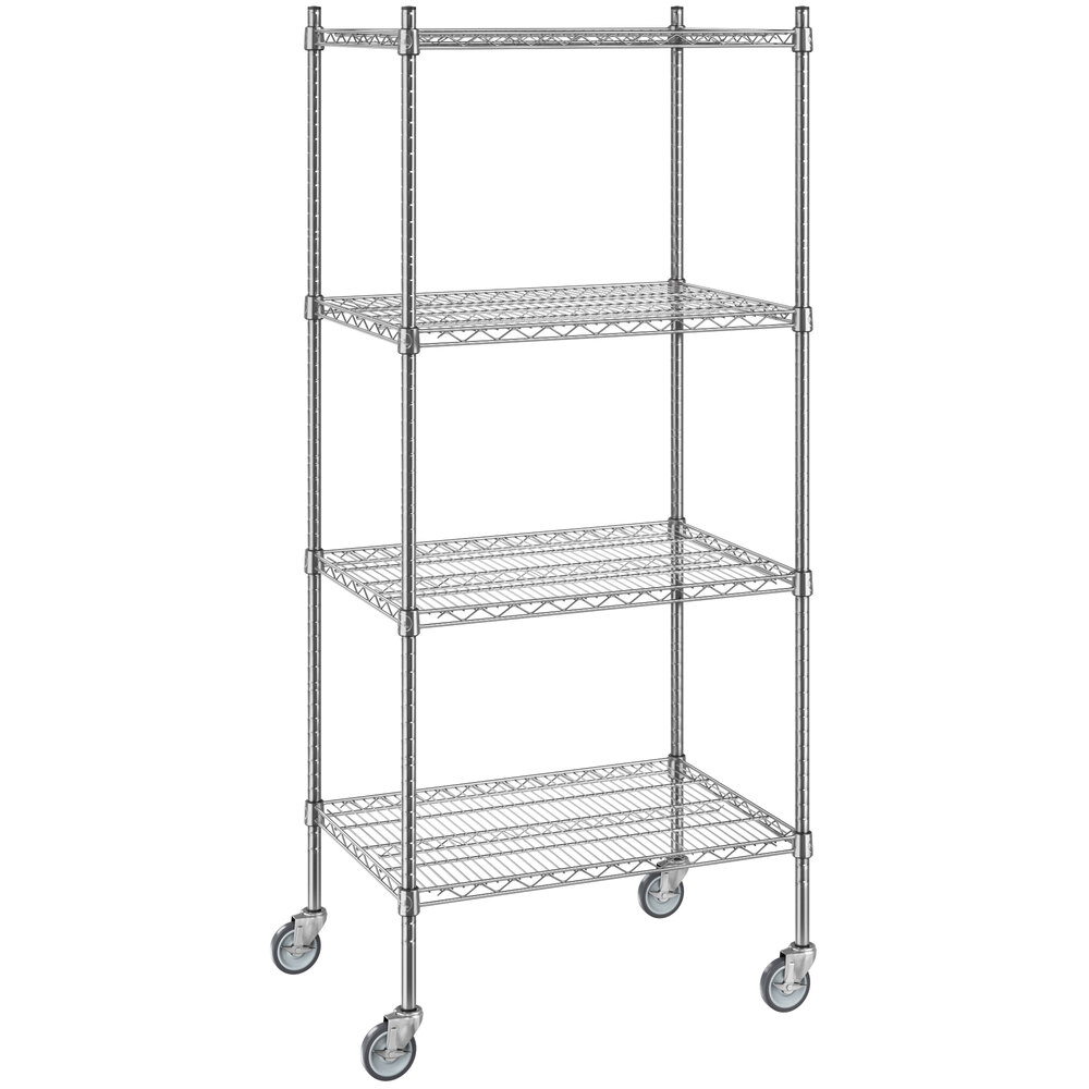 Regency 21 inch x 30 inch x 70 inch NSF Chrome Mobile Wire Shelving Starter Kit with 4 Shelves