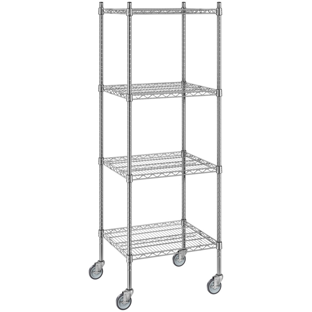 Regency 21 inch x 24 inch x 70 inch NSF Chrome Mobile Wire Shelving Starter Kit with 4 Shelves
