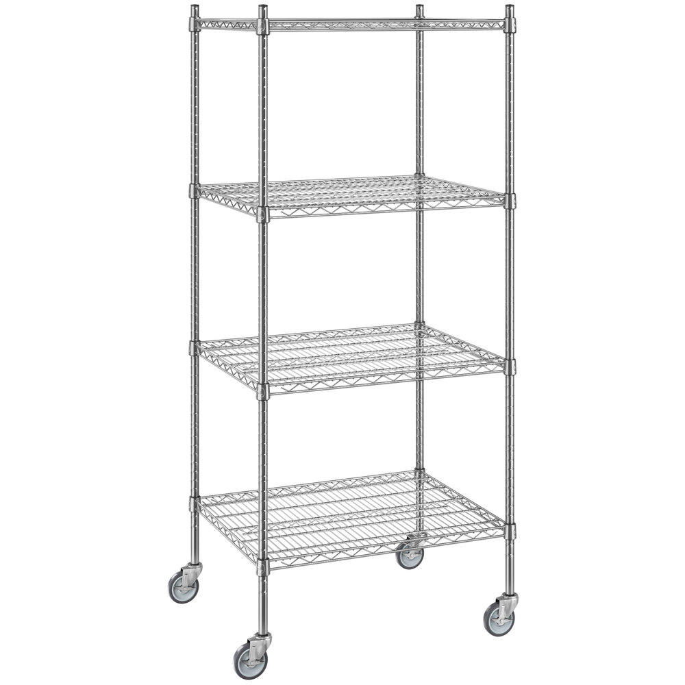 Regency 24 inch x 30 inch NSF Chrome 4-Shelf Starter Kit with 64 inch Posts and Casters