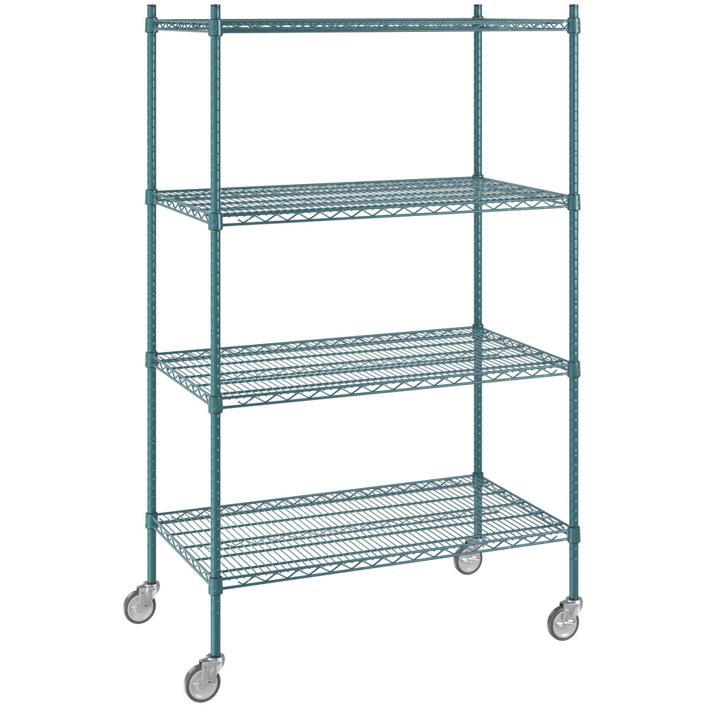 Regency 24 inch x 42 inch NSF Green Epoxy 4-Shelf Starter Kit with 64 inch Posts and Casters