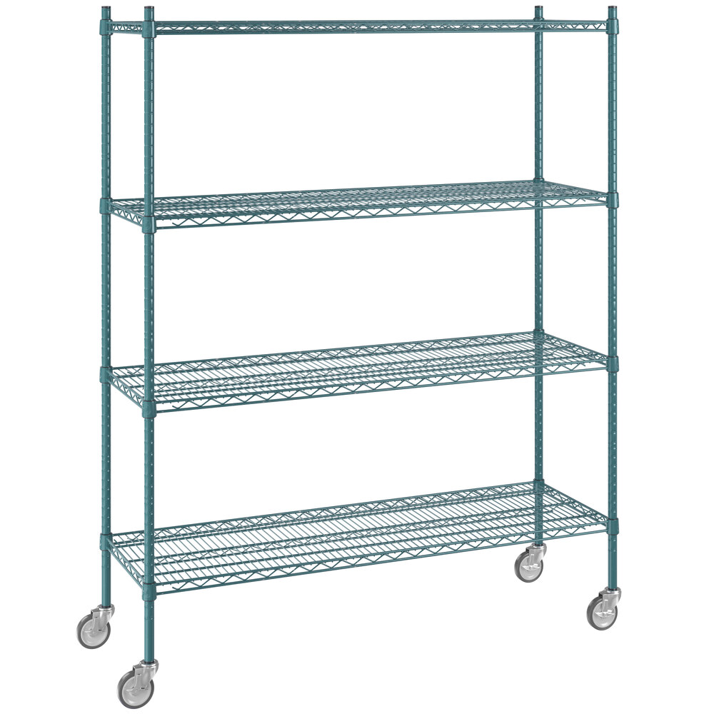 Regency 18 inch x 54 inch NSF Green Epoxy 4-Shelf Starter Kit with 64 inch Posts and Casters