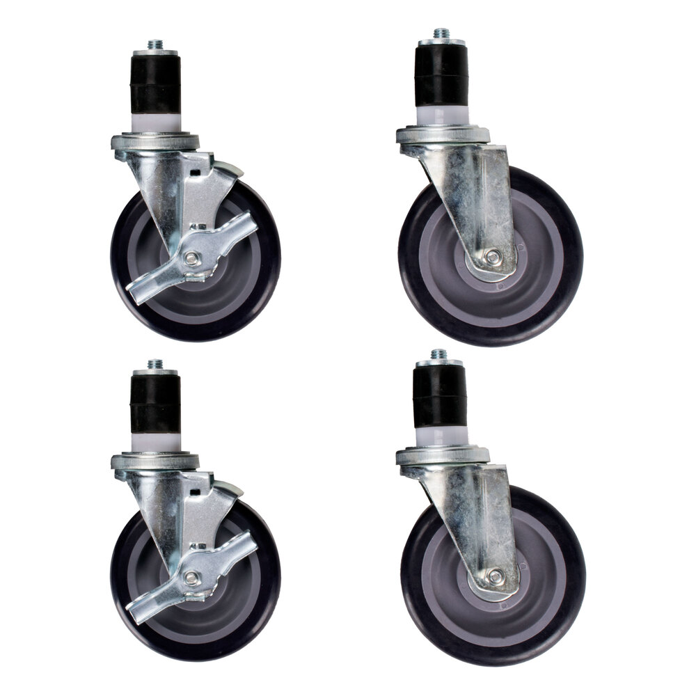 4-Pack Work Table Equipment Stand Swivel Stem Caster 5" Extra Wheel with Brake 