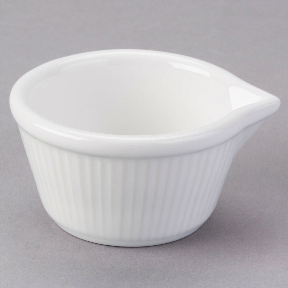Momos White Sauce Name Greenware by Tuxton BWX-0408 4 oz. Fluted Ramekin with Spout - White